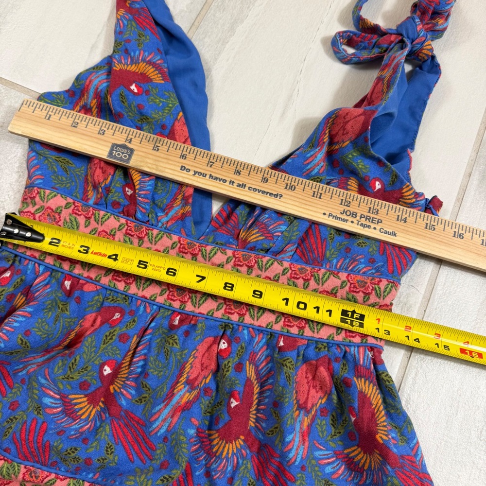 House of Harlow 1960 Blue Parrot Print Tiered Linen Blend Midi Dress Small - Picture 4 of 9